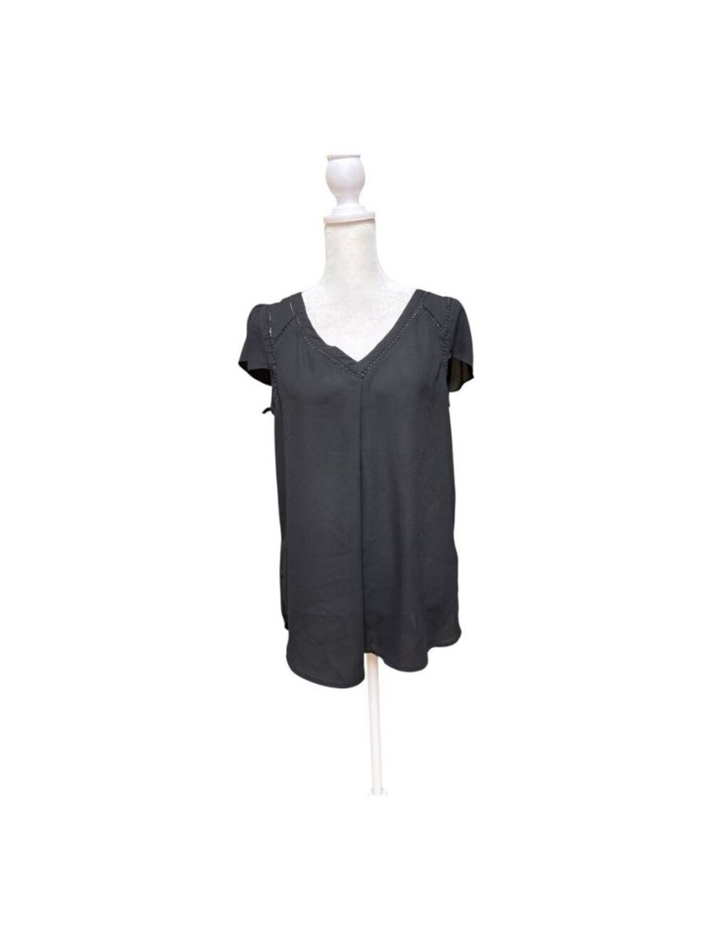 Maeve Anthropologie Black V-Neck Cutout Puff Sleeve Blouse Size 4